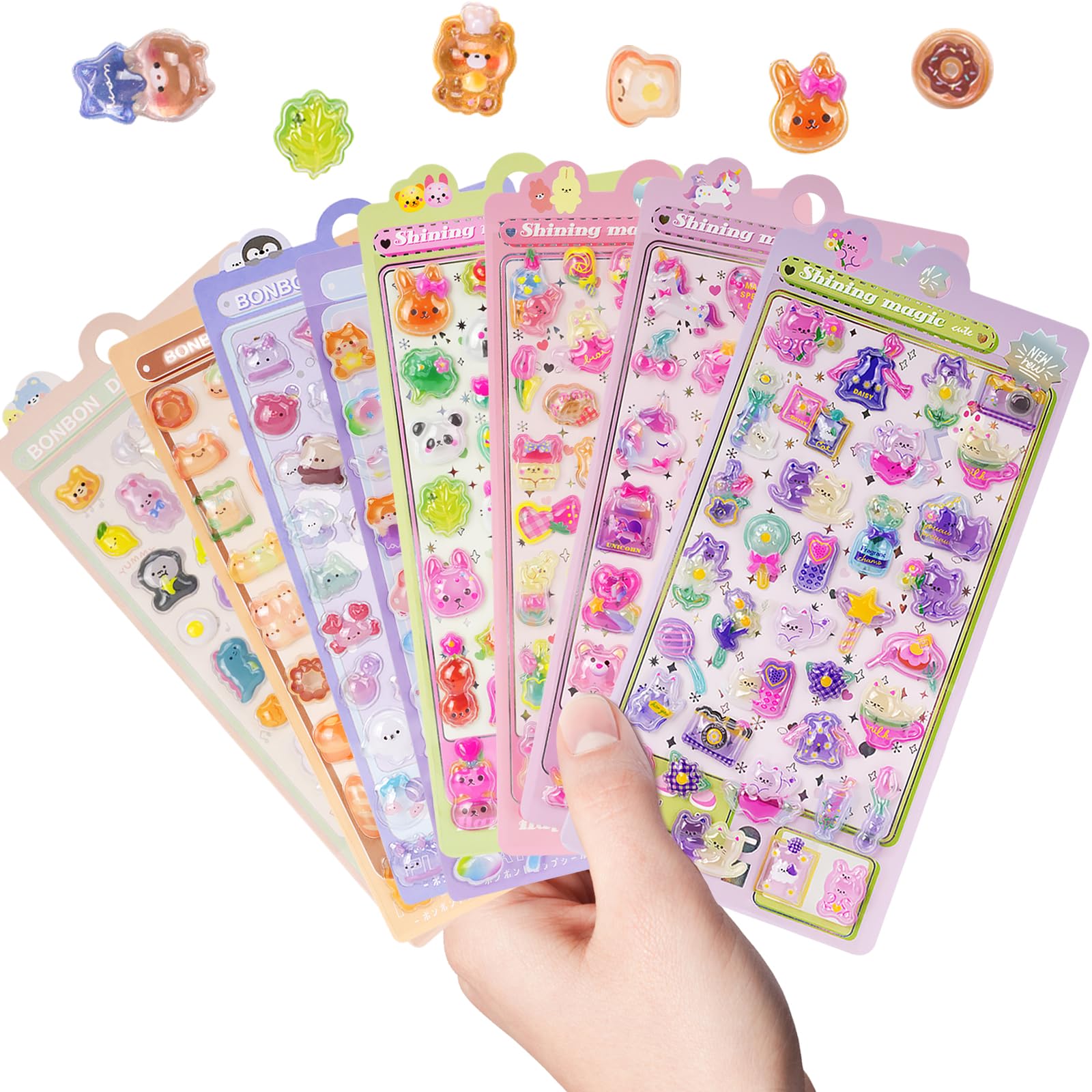 【送料無料】ANZOBEN ぷくぷくシール ぷくぷく ぷっくりシール 立体 かわいい 8枚セット 色：カラフル