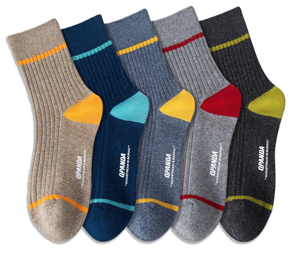 【送料無料】[QPANDA] 靴下 メンズ 【吸汗 防臭 綿】5足セット スポーツソックス 24-28cm AB糸 二重針縫い カジュアル ビジネスソックス 色：マルチカラー/5足組-1、サイズ：Free Size