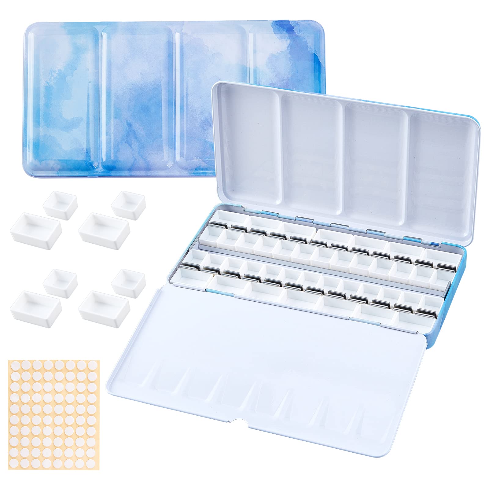 【送料無料】PH PandaHall パレット 水彩画用 両面 水彩ケース 絵具ケース 顔料パレット 絵画画材 絵皿 蓋付き 両面テープ100枚 絵具 油絵 漫...