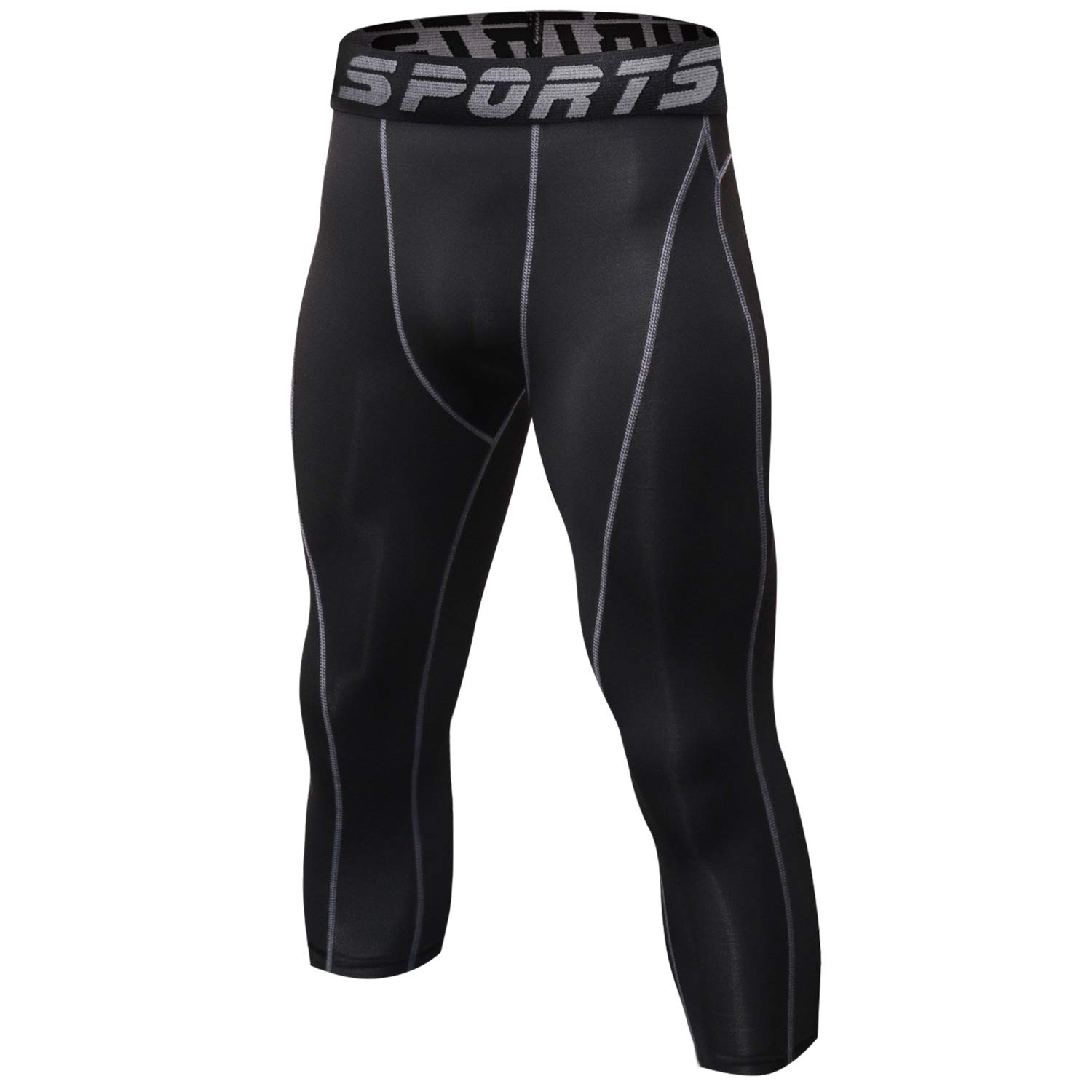 【送料無料】[Sillictor] スポーツ スパッツ メンズ パワーストレッチ 7分丈 アンダーウェア コンプレッション タイツ [UVカット + 吸汗速乾] yc1051blk-gr-2XL