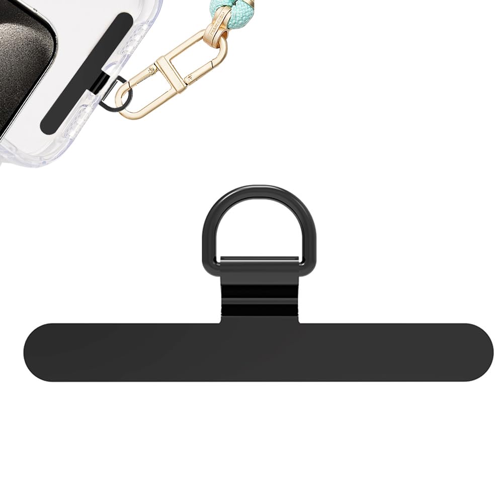 【送料無料】KASELIN スマホ ストラップホルダー 極薄0.2mm / 金属製/浮きなし曲がれ設計 全機種対応 傷防止仕上げ 丈夫10kgまでの荷重量 充電影響なし 落下防止 金属製タグパッチ 軽量 携帯ストラップホルダー 落下防止 (ブラック)