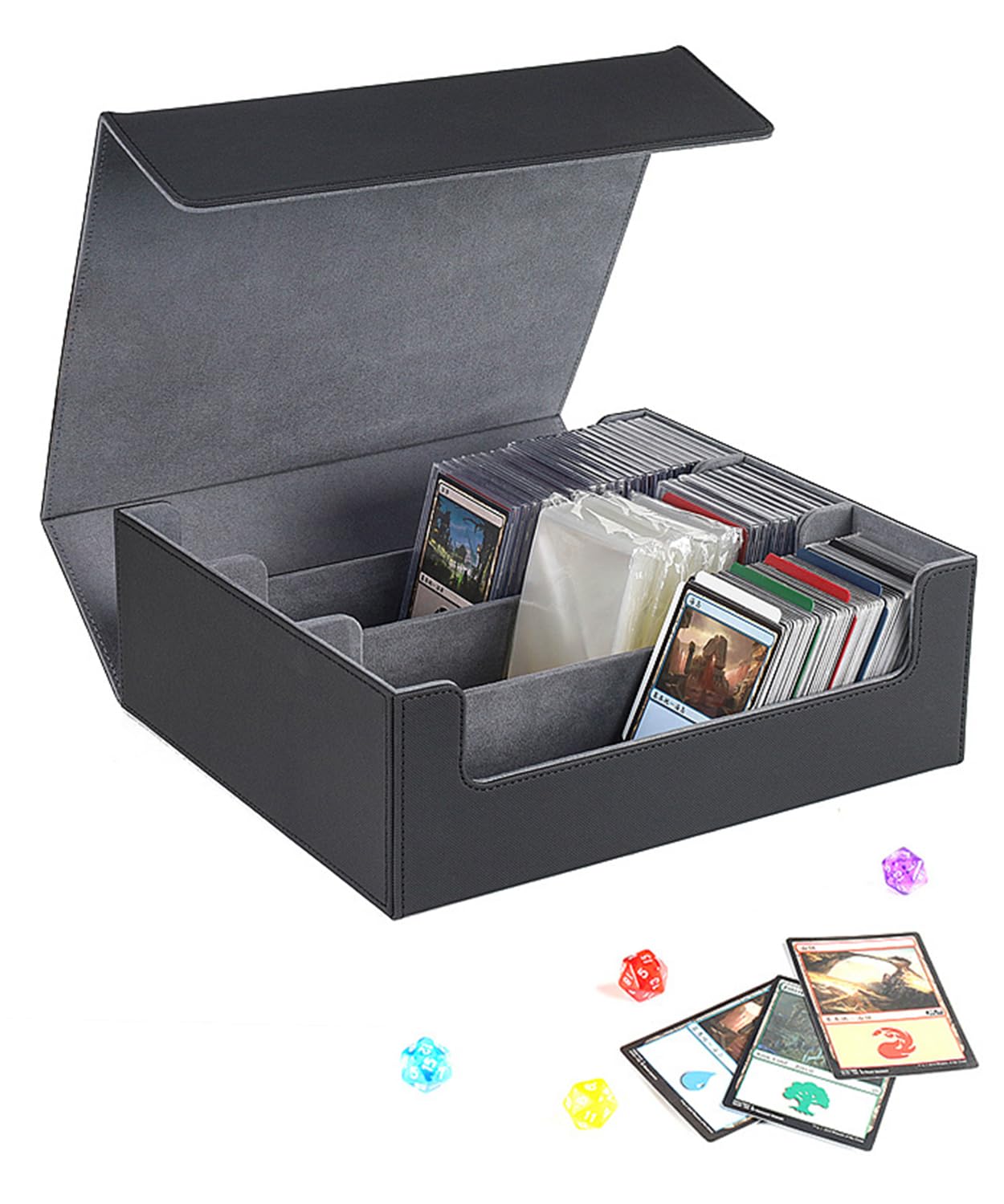 【送料無料】DFsucces デッキケース マグネット式 トレカケース 1800枚収納 大容量 PUレザー製 標準ゲームカード用PUレザーキャビネット 硬質ケース 防水 (ブラック)