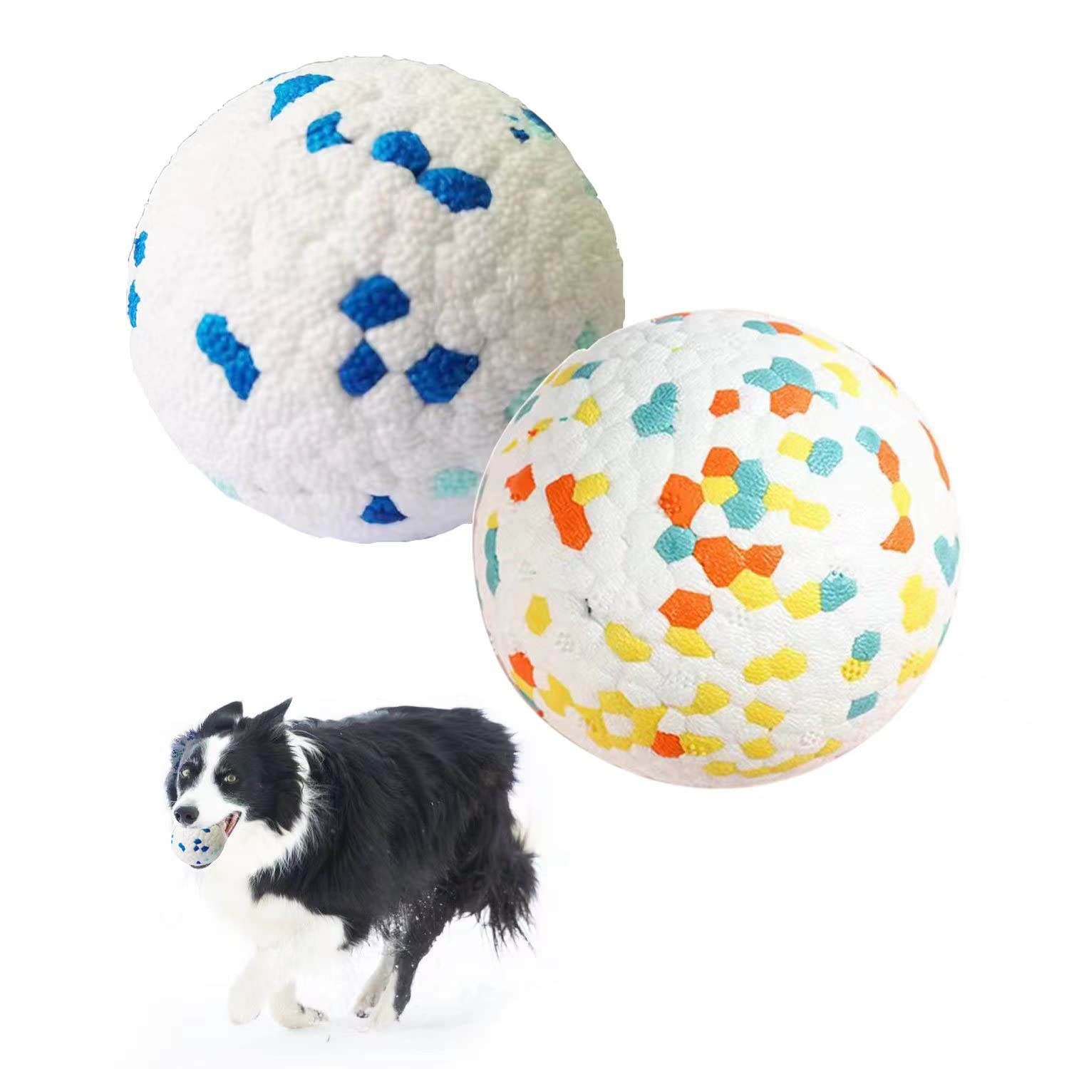 【送料無料】犬おもちゃ 2個入り 犬用ボール 犬噛むおもちゃ、耐久性、安全な非毒性E-TPU材料製、歯のクリーニング、弾力性、洗える、きれいに簡単に、大中小型犬に適用 運動不足 ストレス解消、屋内と屋外に適した使用を促進します (6.5cm)