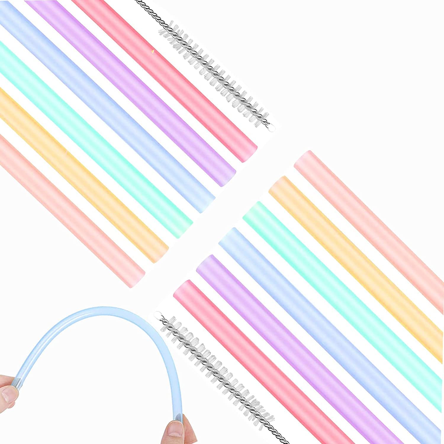 【送料無料】12本の繰り返し使用可能なシリカゲルストロー、2本のクリーニングブラシを持って、BetterJonnyカラーは子供用ストロー、柔軟なロングストロー、...