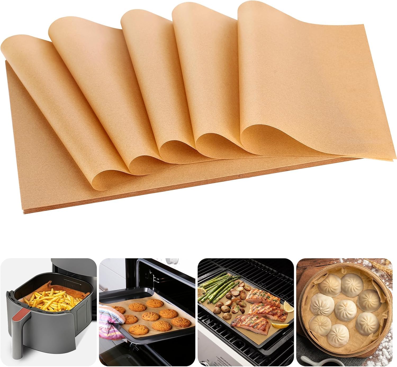 【送料無料】aninako クッキングシート 無漂白 業務用 【100枚 20*30cm 23*33cm 30*40cm】 耐熱 耐油 オーブン/せいろ/フライパン/BBQ対応 天ぷら敷紙 ベーキングペーパー 自由裁断可能 はく離性 蒸し料理/焼き料理/揚げ物に (【20*30CM 100枚入】)