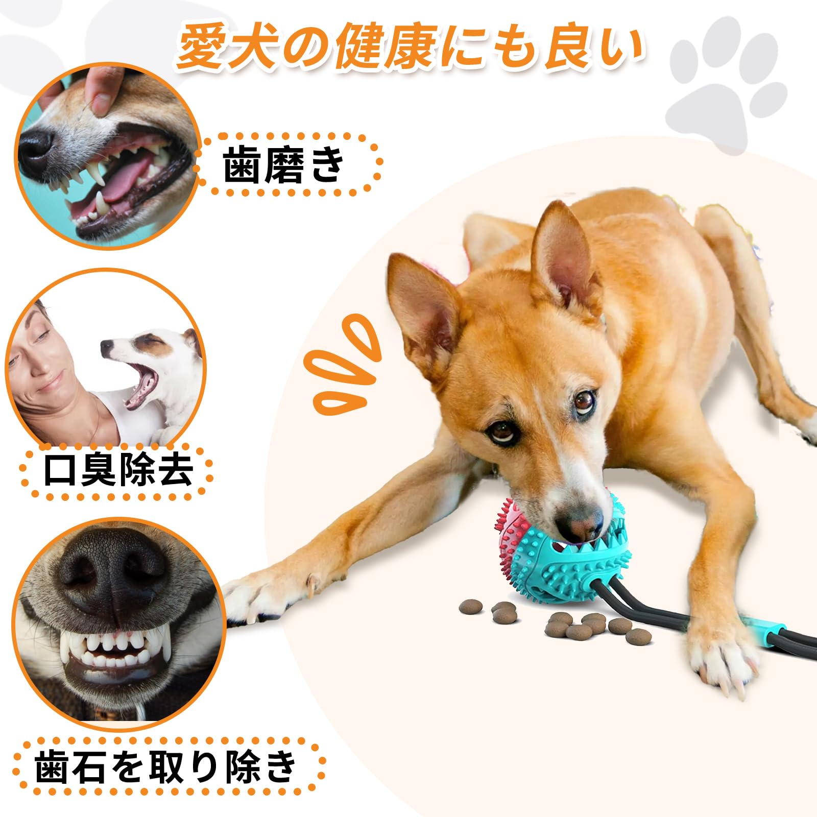 Canplus 犬 噛むおもちゃ 犬のおもちゃのロープで吸盤綱引き 犬の吸盤おもちゃ ロープ付き 吸盤付き 犬の餌漏れおもちゃ 餌入れおもちゃ 噛む玩具 知育玩具 ストレス解消 運動不足を解消 歯磨き 頑丈 インタラクティブトレーニング 耐久性 噛んでも壊れない犬おもちゃ 大