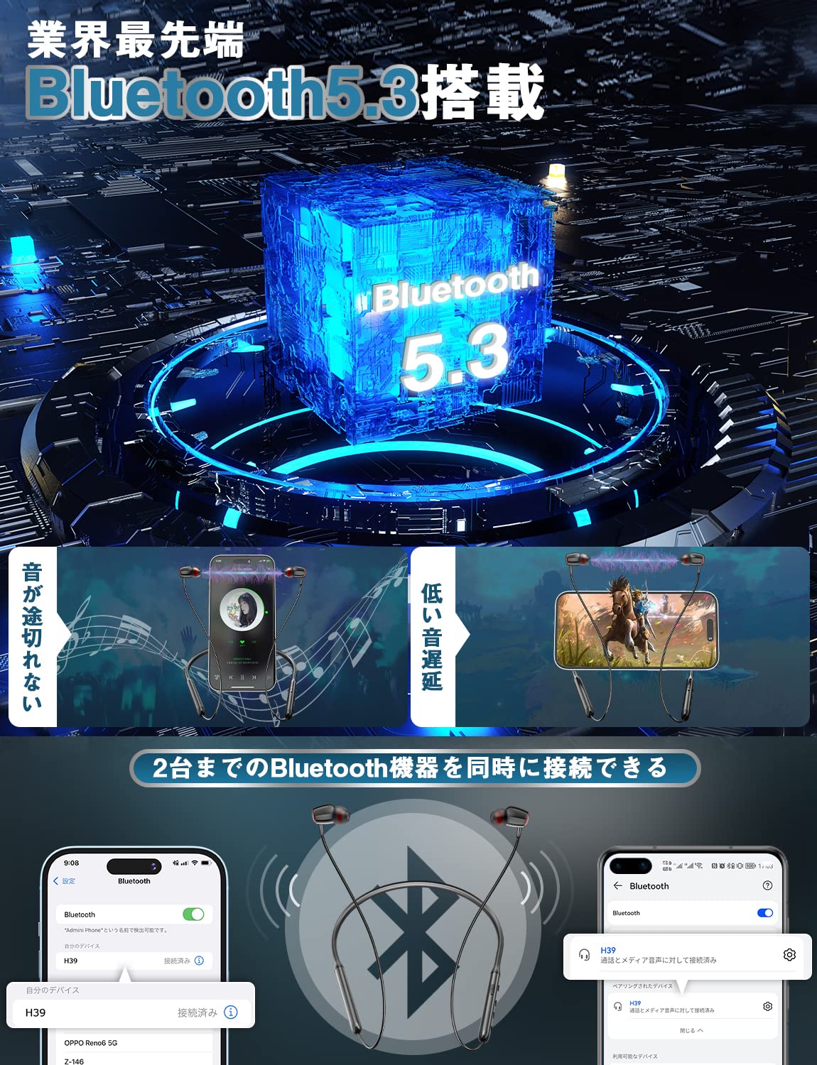 【送料無料】【業界トップ Bluetooth5.3+38時間連続再生】イヤホン Bluetooth ネックバンド型 ワイヤレス CVC8.0ノイズキャンセリング ブルートゥース スポーツ マルチポイント対応 Type-C急速充電 Hi-Fi音質 マグネット搭載 自動ペアリング ハンズフリー通話 軽量 ラン 1000cut-carpediem-10167422 1000カットカルペディエム サンプル画像3