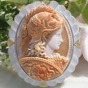 希少 Ciro Accanito作 コルネリアン シェル カメオ 白蝶貝 天然ダイヤモンド 0.04ct K18 SILVER ペンダント ブローチ 【美しい女...