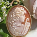 希少 Maestro Aniello Pernice作 コルネリアン シェル カメオ K18 ペンダントトップ【月の女神 アルテミス】