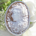 Giovanni Romano作シェルカメオ天然ダイヤモンド 0.04ct SILVER ペンダントブローチ【2本のバラの髪飾り】