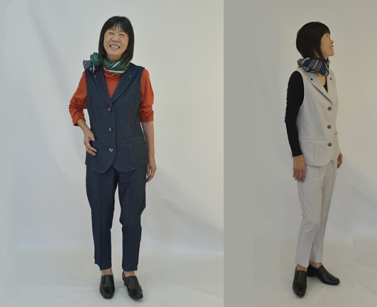 ストレッチデニムベスト（シニア ミセス 婦人 レディース 綺麗 ハツラツ 元気 すっきり スリム デニム風 ストレッチ 袖なし 伸縮 プレゼント ギフト 着替え カジュアル 大人 セレモニー きれい シンプル おしゃれ 高級感 日本製 kimamani）