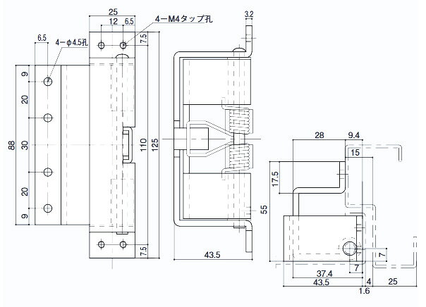 網戸サッシ部品窓の専門店のスプリングヒンジ15 （大） バネ付 キンマツ KH-357-1 【メーカー取り寄せ品】｜アングル2