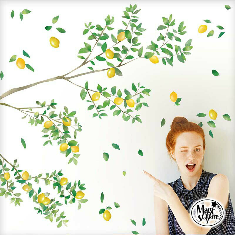 ウォールステッカー 飾り レモン  はがせる 壁 シール ステッカー 大きい 壁紙 飾りつけ 飾り おしゃれ 北欧 植物 木 葉 草 花 観葉植物 フルーツ 果物 檸檬 爽やか エレガント 大人っぽい おしゃれ グリーン
