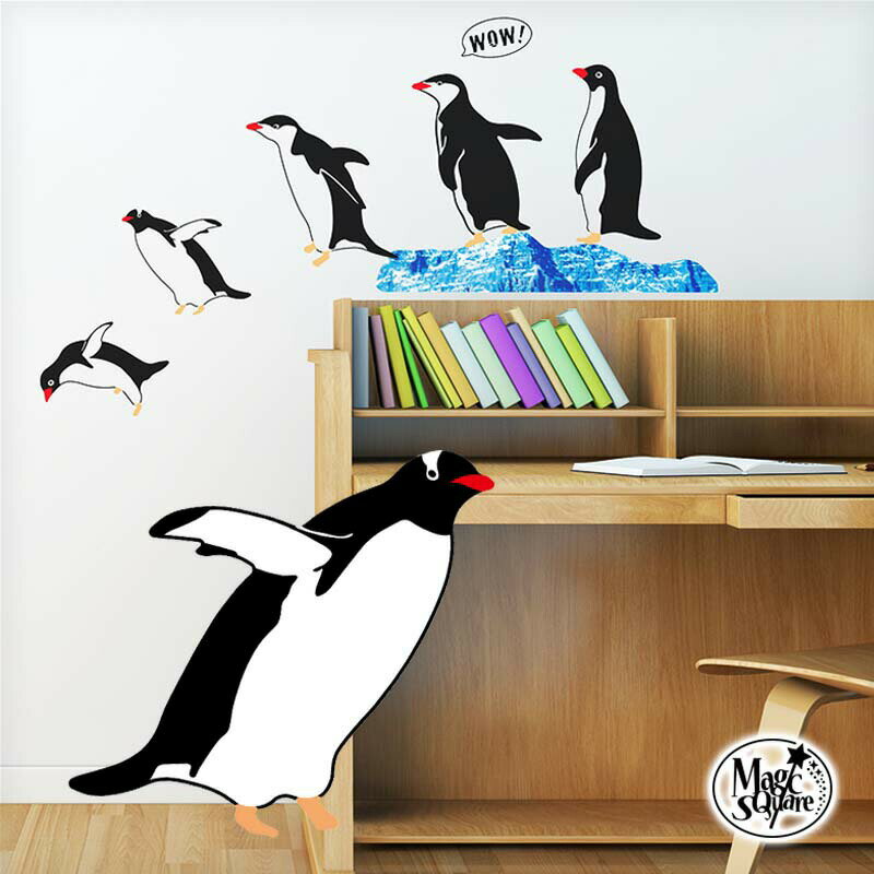 ウォールステッカー 【ペンギン】 33×58cm シール式 インテリア 壁紙 北欧 カッティングシート wall sticker 子供 キッズ 雑貨 パーティグッズ DIY 内装 飾りつけ 賃貸 モノトーン オーナメント マリン 海 夏 動物 お風呂 知育 アニマル プレゼント