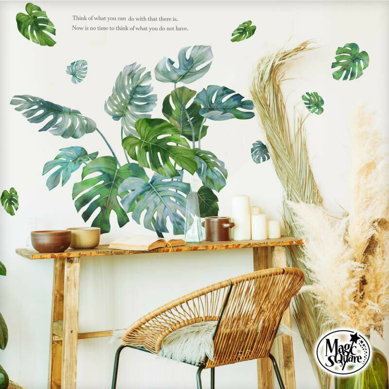 ウォールステッカー モンステラ 南国 植物 【エキゾチックグリーン】 はがせる 壁 シール ステッカー 壁紙 飾りつけ おしゃれ 北欧 木 葉 草 花 観葉植物 葉っぱ 夏 トロピカル リゾート ハワイ ボタニカル グリーン 英字 英文 文字 ナチュラル 自然 シンプル 受注印刷