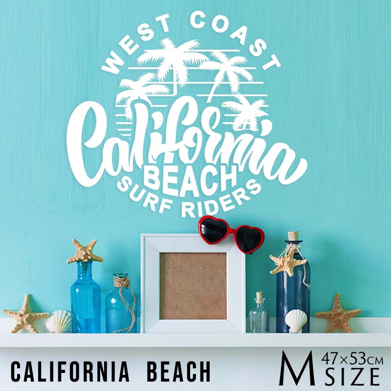 ウォールステッカー 受注生産 【 California Beach レギュラーサイズ 】 転写式 夏 木 海 星 黒 マスキングテープ ロンハーマン 西海岸 サーフ系 Surf アメカジ インテリア カリフォルニア ロゴ モノトーン ビーチハウス サーフボード CALIFORNIA SURF 新生活