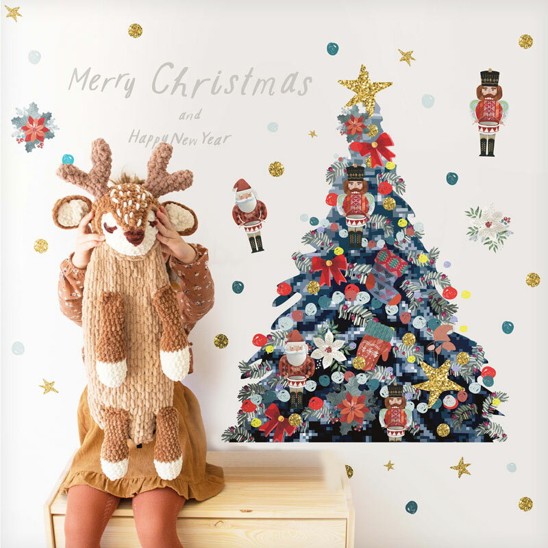 ウォールステッカー はがせる 日本製 クリスマス 飾り 【トイツリー】 はがせる 壁 シール ステッカー 壁紙 飾りつけ おしゃれ 大きい 靴下 屋内 玄関 窓 サンタ ツリー ライト リボン モール 窓 ツリー サンタ くるみ割り人形 北欧 受注印刷