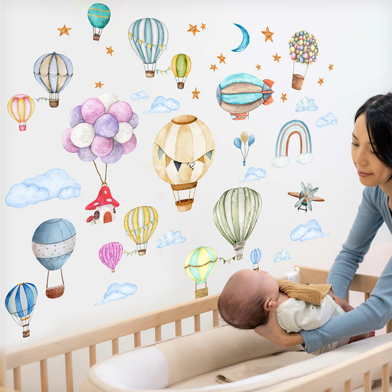 ウォールステッカー はがせる 気球 北欧 【スカイメロディ】 壁 シール ステッカー 壁紙 大きい 飾り 飾りつけ おしゃれ 誕生日 動物 身長計 鳥 猫 北欧 植物 木 観葉植物 花 子供部屋 子供 トイレ サイン 文字 英字 カラフル 空 飛行機 風船 バルーン 受注印刷