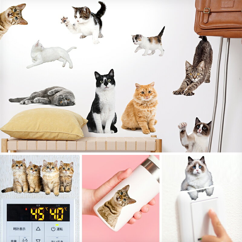 ウォールステッカー 猫 花 【にゃんこライフ】 壁 シール ステッカー 壁紙 大きい 飾り 飾りつけ おしゃれ 誕生日 動物 北欧 植物 木 観葉植物 花 子供部屋 子供 トイレ サイン ポップ お花 ねこ ネコ モノトーン 黒猫くろねこ クロネコ リアルな猫 トリックアート 受注印刷