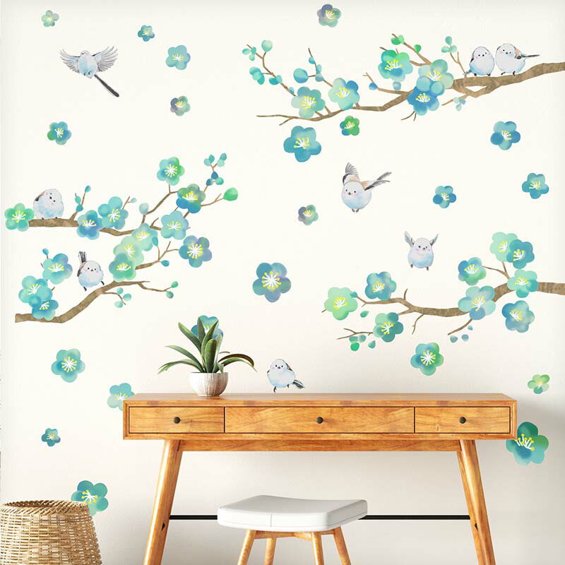 ウォールステッカー シマエナガ 梅 鳥 【ミント！梅の木】 貼って はがせる 壁 シール 壁紙 観葉植物 ..