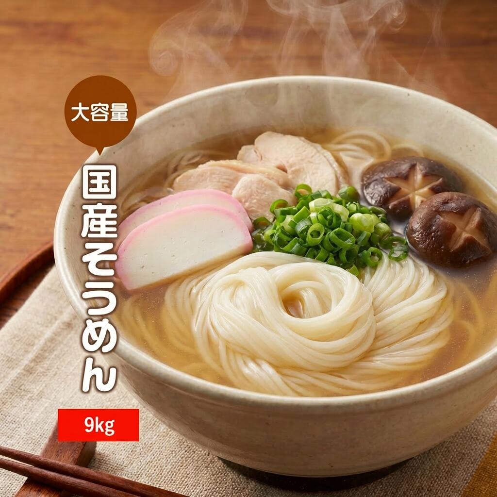 そうめん 素麺 煮麵 にゅう麺 乾麺 国産小麦使用 大容量 9Kg（450g×20袋）　切刃26番丸 麺類 めん 訳あり まとめ買い まとめ売り 送料無料