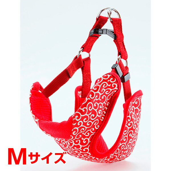 Petio 犬雅 唐草ベストハーネス Mサイズ レッド 犬用 首輪 散歩 4903588574689 #w-155905-00-00