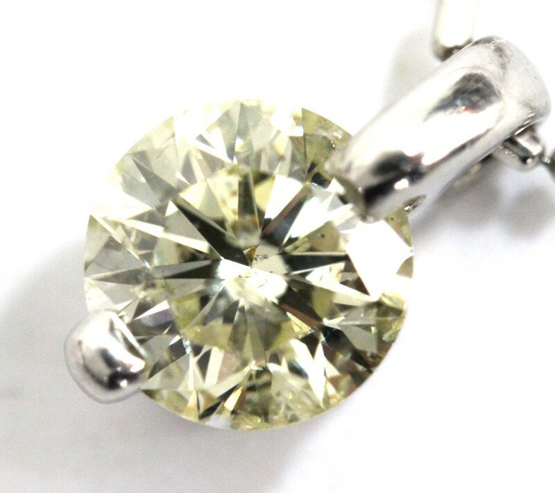 【ネックレス】PT900 PT850 TOP 1.60ct イエローダイヤモンド プラチナ ペンダント ラウンドブリリアンカット 宝石 色石 貴金属 総重量4.37g【中古】