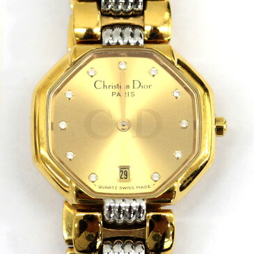 【Christian Dior】クリスチャンディオール オクタゴン D48-133 コンビ クォーツ デイト レディース【中古】