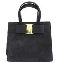 【Salvatore Ferragamo】サルヴァトーレ フェラガモハンドバッグ ブラック リボン G金具 スエード スウェード 冠婚葬祭【中古】(4)
