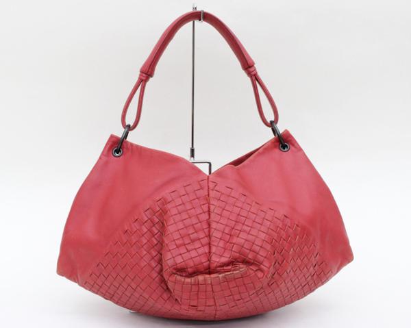 【BOTTEGA VENETA】ボッテガベネタ イントレチャート レザー ワンショルダー ハンドバッグ 赤 レッド【中古】