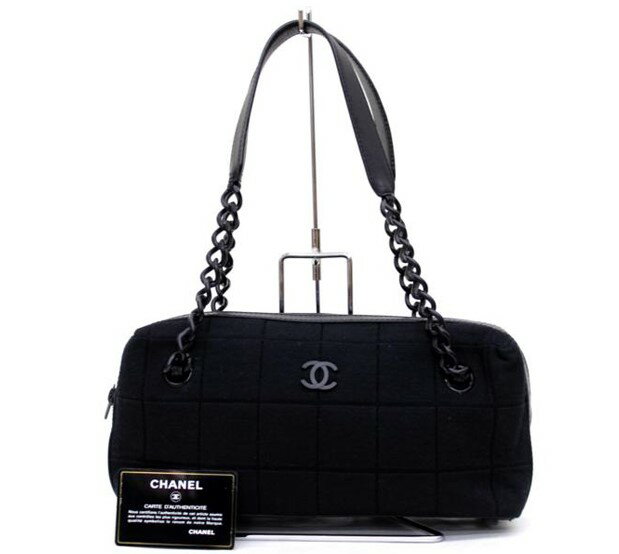 【CHANEL】シャネル ココマーク チェーンショルダー ブラック チョコバー【中古】