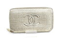 【CHANEL】シャネル レザー ラウンドファスナー 長財布 ココマーク ゴールド【中古】