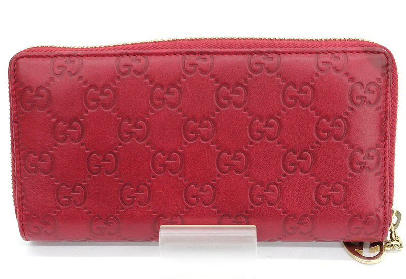 【GUCCI】グッチグッチシマ レザー 長財布 ラウンドファスナー 赤 レッド ハート型...