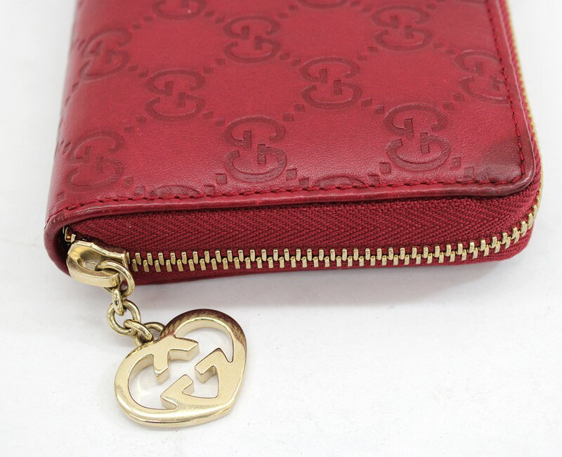 【GUCCI】グッチグッチシマ レザー 長財布 ラウンドファスナー 赤 レッド ハート型...