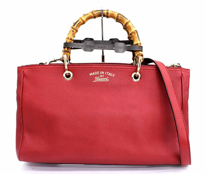 【GUCCI】グッチ バンブーショッパー ミディアムサイズ レザー トートバッグ ハンドバッグ 2WAY ショルダーバッグ 赤 レッド 323660【中古】