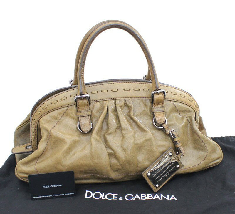 【DOLCE&GABBANA】ドルチェ&ガッバーナ レザー ハンドバッグ カーキ【中古】