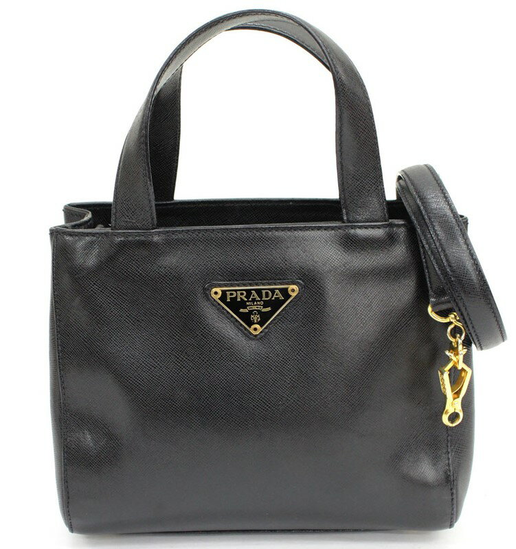 【PRADA】プラダ 2WAYショルダー ハンドバッグ ショルダーバッグ ミニバッグ サフィアーノ レザー G金具 ブラック 黒【中古】