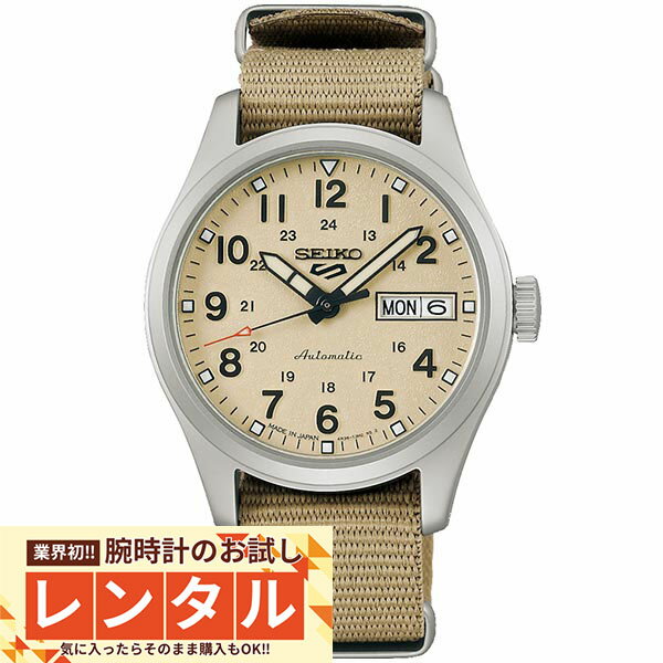 ▼レンタルの流れご利用規約（ご注文前に必ずご一読ください）1. 商品ページでレンタル商品をご注文複数商品のレンタルは不可サイズ調整不可（お客様で行われた場合に、生じた不具合や破損などに関しては、当社では一切の責任を負いかねます。　↓2. 審査LINE審査の登録（必須）※注文後に、メールにてLINE審査用URLをご案内携帯電話番号（ご本人確認用）※注文情報、LINE審査用が一致しているかチェック（お名前、ご住所、生年月日などを確認）　↓3. 商品発送原則として審査通過後、5営業日以内で発送いたします。商品ページに記載の付属品につきましてはレンタルのご注文分へは同封しておりません。不正利用発生時に弊社の所有物であることの証明のため弊社にて保管させていただいております。　↓4. 商品到着発送完了後、数日のうちに宅配便でお手元に届きます。以下の内包物はご返却時に必要ですので必ず保管ください。・ダンボール箱・腕時計ケース・返送用伝票　↓5. 商品購入 or 商品返却（解約）商品購入1．LINEにて差額購入されたい旨をご連絡ください。2．弊社より差額決済用ページを送りします。3．保証登録を済ませ末永くご使用ください。商品返却3ヶ月以内に発送時の腕時計ケース・ダンボール箱に梱包し、返送用の送り状を使って発送して下さい。返送用キッドを紛失された場合は、運送会社様の指定はございませんので、着払にて商品発送をお願いいたします。返却された商品に大きな破損、汚損または故障等の商品価値を低下させる事象が発生していた場合、補償金もしくは代替品の購入金額をお支払いいただく場合がございます。商品情報セイコー5スポーツ SEIKO5sports SBSA199 メンズアーカイブをベースとしたケース径36mmのモデルが登場。FIELDシリーズの現行モデルからmid sizeにリサイズしつつ、りゅうずはあえて同サイズにすることで、FIELDウオッチらしさを表現。アウトドアブランドやミリタリーアイテムをタウンユース化しているミレニアルズをターゲットに、FIELDウオッチの定番カラーを採用。FIELDシリーズとして初めてベージュカラーを採用。旧5でも人気のあったカラーリングで、女性にも好まれるカラーリングとなっております。ブランド名セイコー5スポーツ 型番SBSA199文字盤カラーベージュケース素材ステンレスベルトカラーベージュベルト素材ナイロン駆動方式機械式（自動巻き/手巻き）表示方式アナログ防水性能10気圧防水寸法ケースサイズ：約44.4x36.7x12.5mm (縦x横x厚)腕周り：約225mm--カン幅：18mm風防カーブハードレックスベルト中留穴留め式/ピンバックル仕様シースルーバックスクリューバック石数 24石秒針停止機能カレンダー（日付・曜日）機能つき最大巻上時約41時間持続MADE IN JAPAN付属品専用ケース-保証書--種別正規品(取扱種別)種別 メンズ（男）ウォッチ商品状態 新品丸型(ケース形)備考-※複数の店舗で販売する関係上、ご注文商品が売り切れる場合がございます。※当店取扱いの商品には、メーカー在庫も含まれております。在庫の確認には3営業日程度かかることがございます。※掲載画像と実商品のカラーが若干異なることがございます。※デザイン・カラー・付属品等の仕様変更により掲載情報と異なる場合がございます。メーカー希望小売価格はメーカーサイトに基づいて掲載しています定　　価：40,700円販売価格：32,560円レンタル料：— 5,980円＼これまで支払った金額を差し引いた金額で購入できる／差　　額：26,580円お得!!セイコー5スポーツField Sports Style視認性の良いダイヤル袖口に収まるサイズ感機械式自動巻き・手巻き両方の機能を搭載ミリタリーデザインカジュアルなファッションにマッチ日付・曜日表示付き日常生活に便利な機能穴留め式サイズ調整不要のバンドシースルーバックムーブメントの動きを眺められる構造