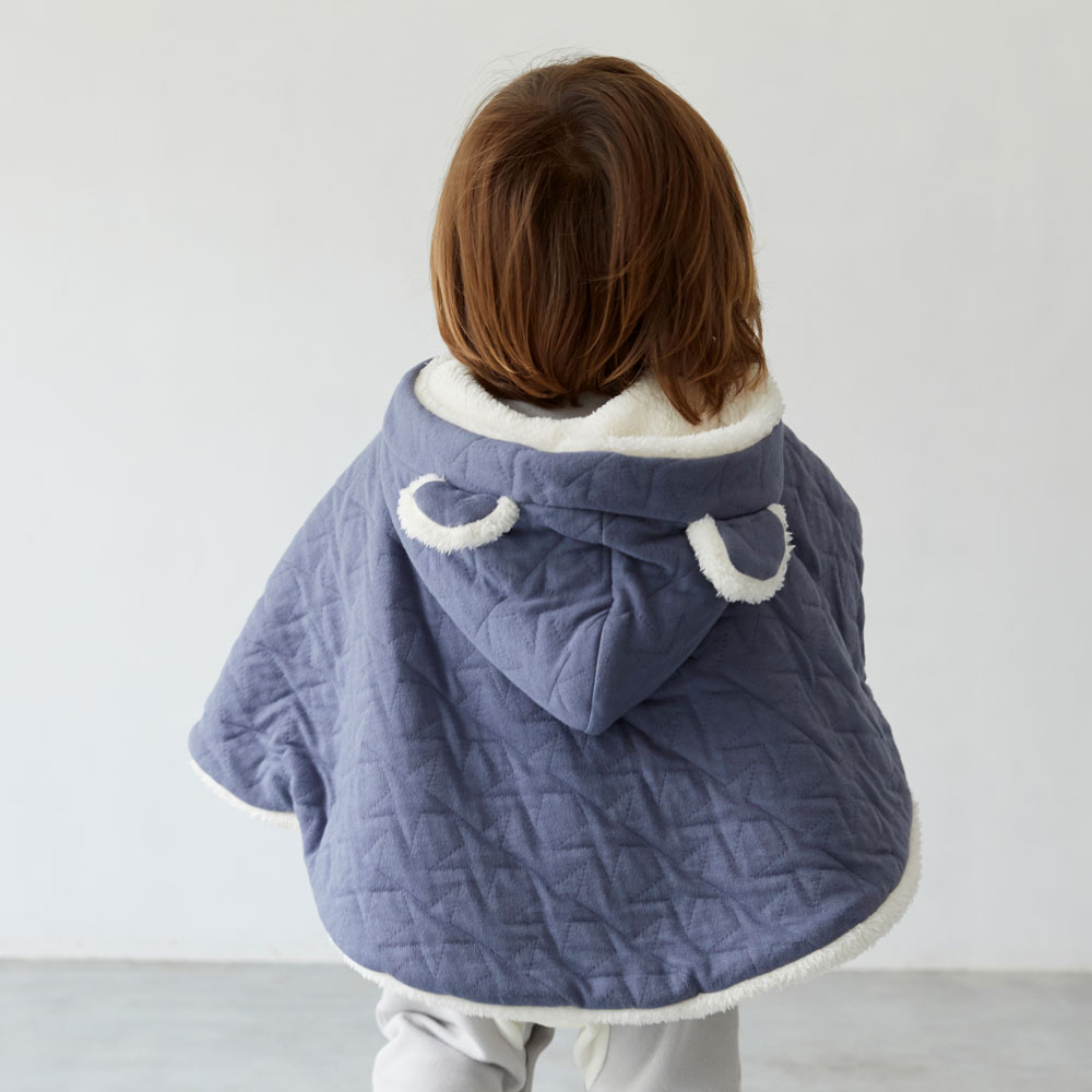 【今季分完売】【10mois 公式】starキルト 耳つきマント ブルー 新生児〜100cm / 10mois ディモワ[ベビーマント 日本製 赤ちゃん 出産準備 出産祝い ギフト くま耳 耳つき 防寒アイテム あったか 冬 送料無料] 2