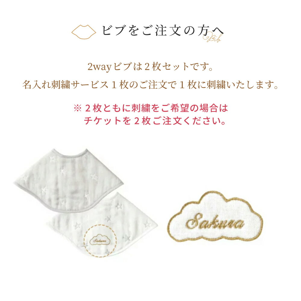 【対象商品限定】名入れ刺繍サービスチケットふくふくガーゼ|単品購入不可|刺繍する枚数分ご注文下さい