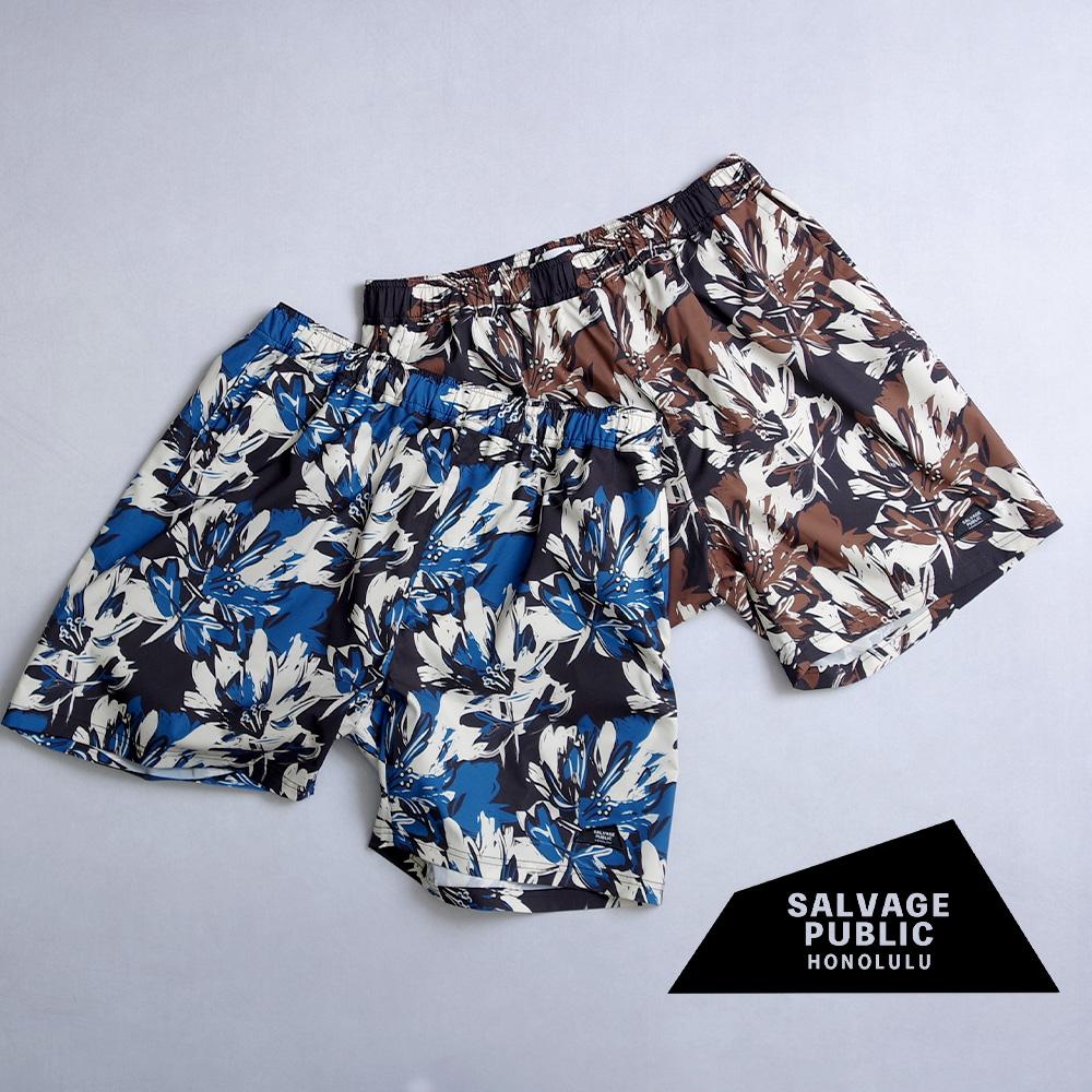 【SALVAGE PUBLIC(サルヴェージ・パブリック)】HIBISCUS CAMO Swim Shorts ハイビスカスカモ柄 スウィムショーツ