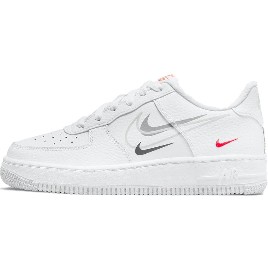 NIKE ナイキ AIR FORCE 1 LOW GS 'MULTI-SWOOSH' キッズサイズモデル エア フォース 1 ロー 'マルチ スウッシュ ' キッズ レディース スニーカー WHITE/PARTICLE GREY/PHOTON DUST/BRIGHT CRIMSON DO6486-100