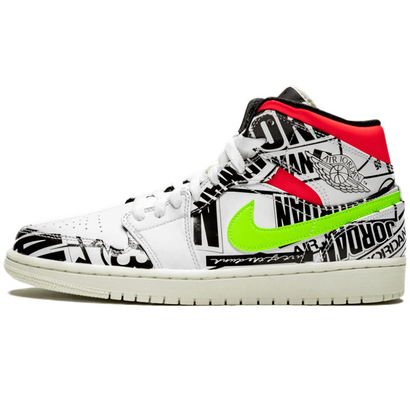 NIKE ナイキ AIR JORDAN 1 MID 'OVER-PRINT LOGOS' エア ジョーダン ワン ミッド "オーバー プリント ロゴス" メンズ スニーカー WHITE/BLACK-GREEN-RED ホワイト/ブラック-グリーン-レッド 554724-119