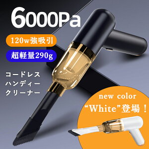 コンパクト 掃除機 ハンディクリーナー コードレス掃除機 ハンディー掃除機 強吸引力 6000pa USB充電式 車載掃除機 ハンディ 超軽量 ミニ掃除機 コードレスクリーナー 小型掃除機 車用掃除機 連続使用時間約30分 フィルター丸洗いOK 隙間ノズル ブラシノズル