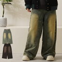 ワイドデニムパンツ メンズ ワイドパンツ レディース ダブルニー デニム オーバーダイ デニムパンツ バギーパンツ デニムワイドパンツ 綿100% パンツ ズボン ボトムス 大きいサイズ 春 夏 秋 冬 韓国ファッション ストリート系 ブランド ストリートファッション