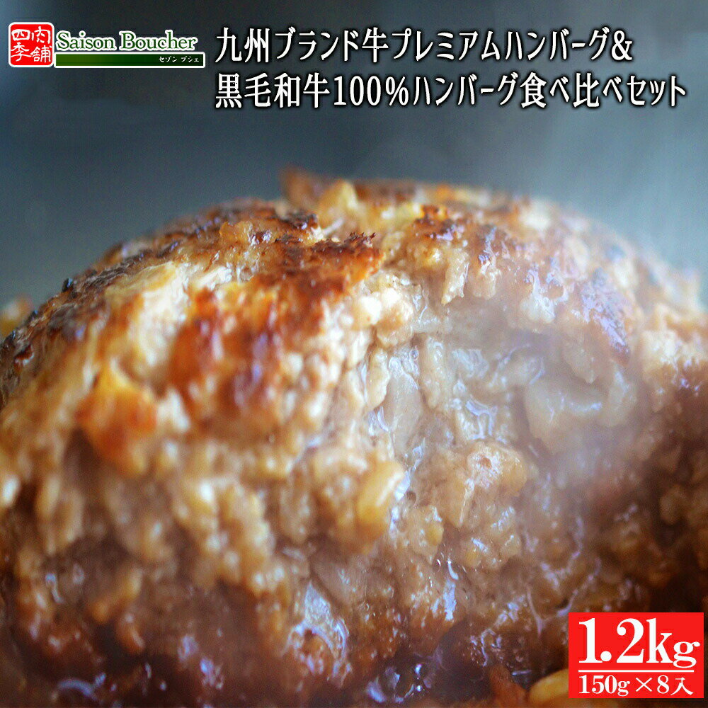 九州ブランド 黒毛和牛 プレミアム ハンバーグ ＆ 黒毛和牛100% 手作り ハンバーグ 食くらべセット【 送料無料 ハンバーグ 牛肉 和牛 お肉 ギフト 肉 御歳暮 内祝い プレゼント 食べ物 父の日 母の日 敬老の日 敬老の日 】