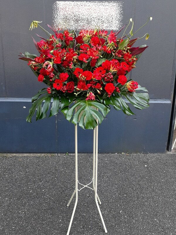 RT-ST1-0085　レッド系　スタンド花1段　御祝・開店・誕生日・お礼・ショールーム・モデルルームなどの..