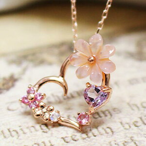 ネックレス レディース -Happy Flower-お花やハートを集めた、とびっきりのデザイン!桃蝶貝 アメシスト ピンクサファイア…K10ピンクゴールドネックレス誕生石 K10 10k PG送料無料 ジュエリー アクセサリー ギフト 大人 おしゃれ バレンタイン