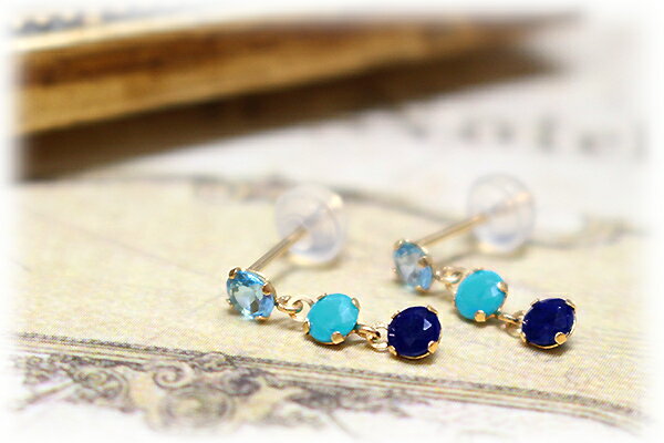 ラピスラズリ＆ターコイズ＆ブルートパーズの希少な組み合わせ…！K10イエローゴールド ピアス 10k 10金 YG レディース 送料無料 ジュエリー アクセサリー 彼女 女性 ギフト 大人 可愛い 金属アレルギー 天然石【11時のTeatime バレンタイン】格安通販　バレンタイン　人気　ランキング
