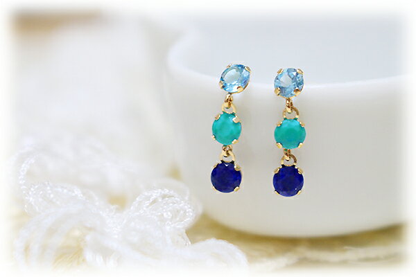 ラピスラズリ＆ターコイズ＆ブルートパーズの希少な組み合わせ…！K10イエローゴールド ピアス 10k 10金 YG レディース 送料無料 ジュエリー アクセサリー 彼女 女性 ギフト 大人 可愛い 金属アレルギー 天然石【11時のTeatime バレンタイン】格安通販　バレンタイン　人気　ランキング